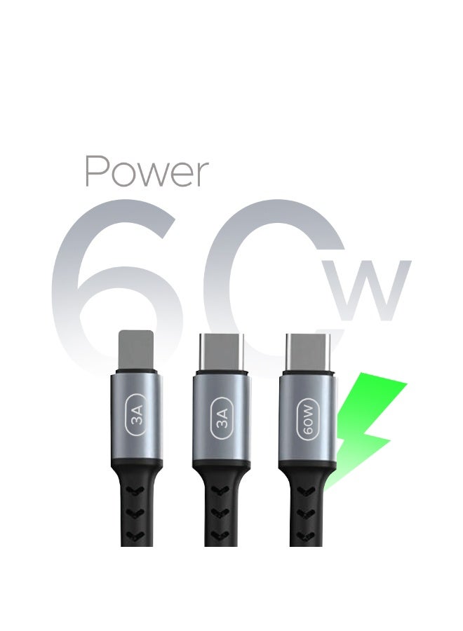 LYCKA 5'Cord 5-in-1 Multi-Device Fast Charging and Data Cable 1.2m 60W Max Black - Image 2